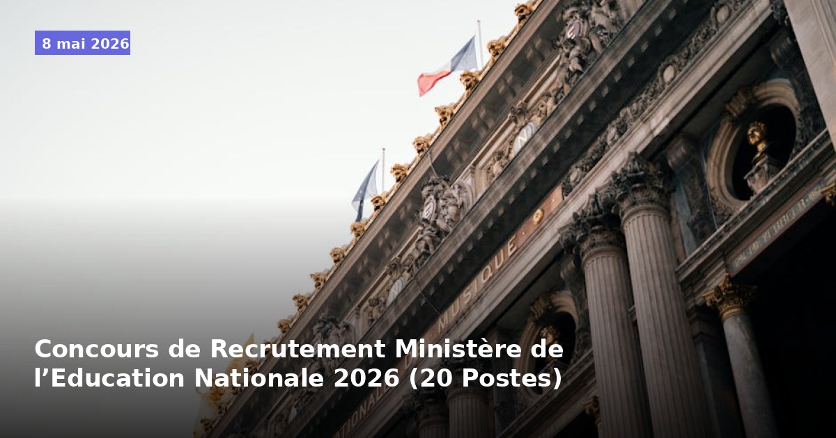 Concours de Recrutement Ministère de l’Education Nationale 2026 (20 Postes)