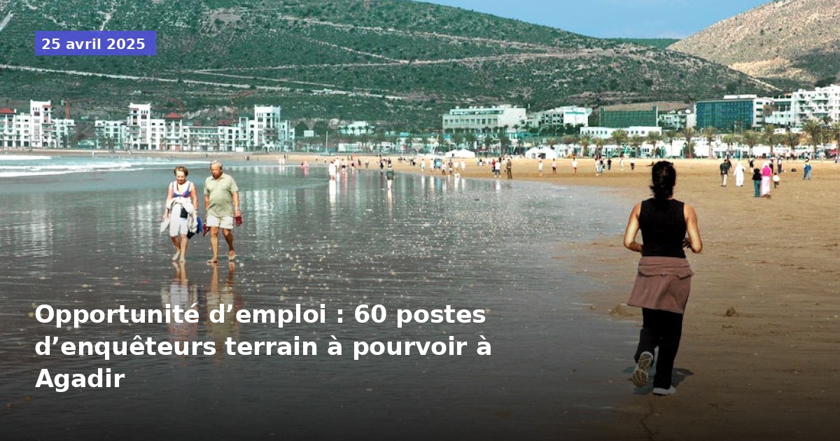 Opportunité d’emploi : 60 postes d’enquêteurs terrain à pourvoir à Agadir